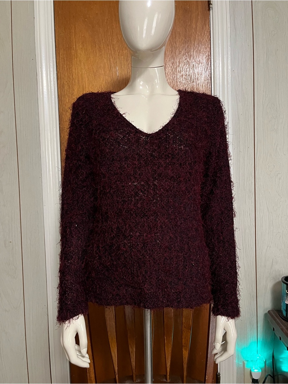 Karen Kane Burgundy Fuzzy V-Neck Sweater